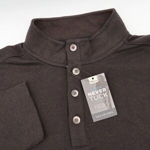 NEW Van Heusen Mens XL Classic Fit Never Tuck Brown Long Sleeve‎ Shirt Pullover